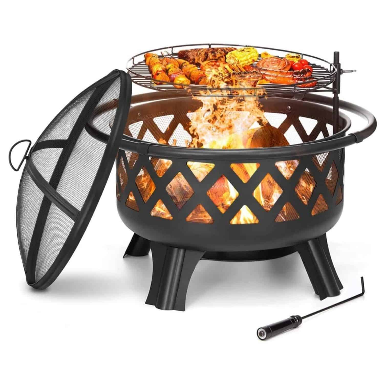 Kingso 2-in-1 Outdoor Heavy Duty Fire Pit with Cooking Grate